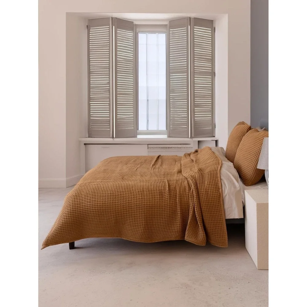 Viva Maison Waffle Blanket 95x126 Brown 100% Turkish Cotton Honeycomb New
